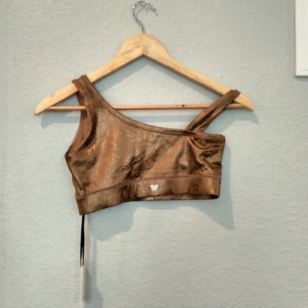 NWT Ivl Collective Bronzed Snakeskin Print Sports Bra in Chipmunk - Picture 3 of 5